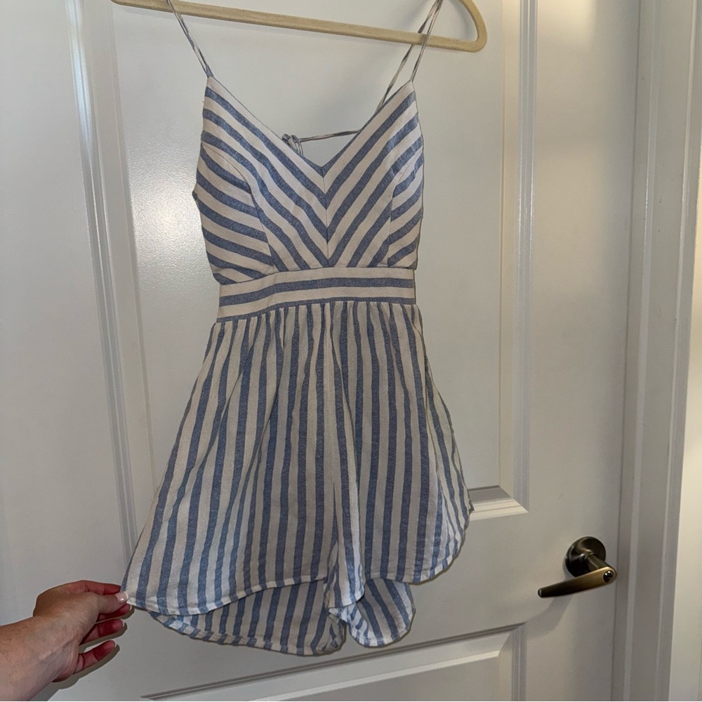 Blue and White Striped Romper